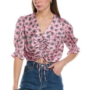 Maje Pink Floral Ruched cropped top size Medium 2